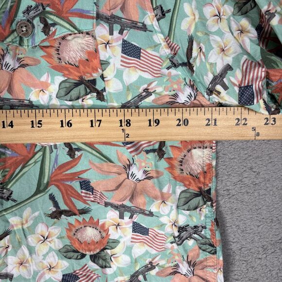 Springfield Armory Hawaiian Shirt Mens Size M Teal Gun American Flag AOP Bullpup - Picture 9 of 16